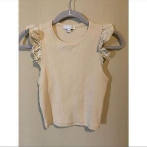 Miou Muse cream flutter sleeve halter cropped top